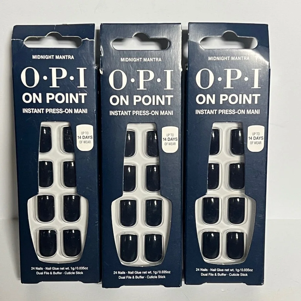 OPI On Point Instant Press-On Mani Midnight Mantra Navy Blue 3 Pack 24 NailsEach
